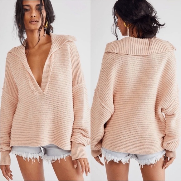 Free People Sweaters - Free People Marlie Pullover Ribbed Sweater in Pink